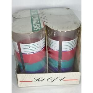 NWT Vintage Summer Set of 4 Hi-Ball Tumblers 16 oz Retro Acrylic Cup 90s?